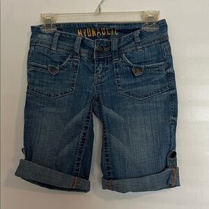 Hydraulic Women's Long Blue Jean Cuffed Denim Shorts Size 0
